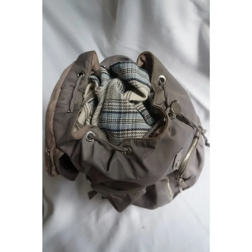 MZ WALLACE Marlena Backpack Bag Olive Green Nylon Leather Trim with silver metal